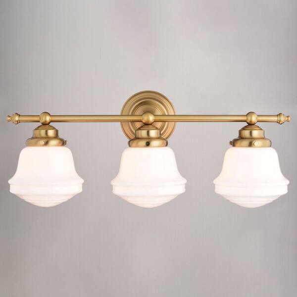 VAXCEL Huntley 3-Light Vanity Fixture - 24" Farmhouse Bathroom Lighting In Natural Brass