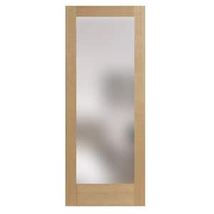 30 in. x 80 in. Solid Core 1 Lite Satin Etch Glass White Oak Unfinished Wood Interior Door Slab