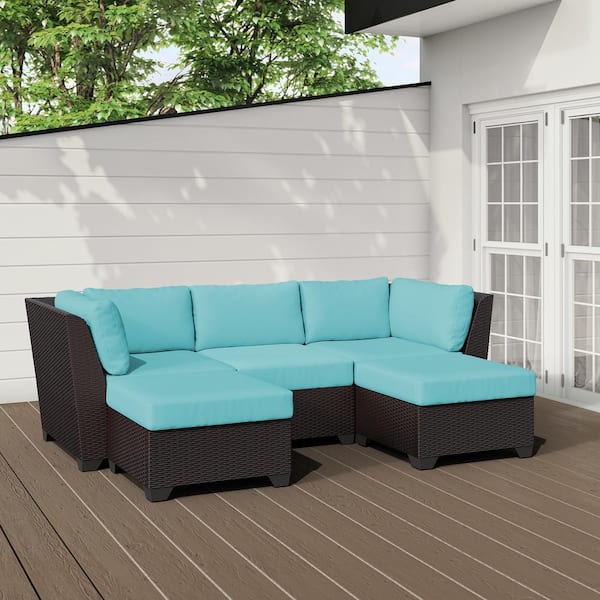 TK CLASSICS Barbados 5-Piece Outdoor Wicker Patio Conversation Furniture Set with Aruba Cushion