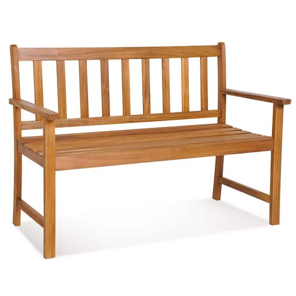 Costway 2-Person Slatted Patio Acacia Wood Loveseat 800 lbs. Outdoor Natural Bench