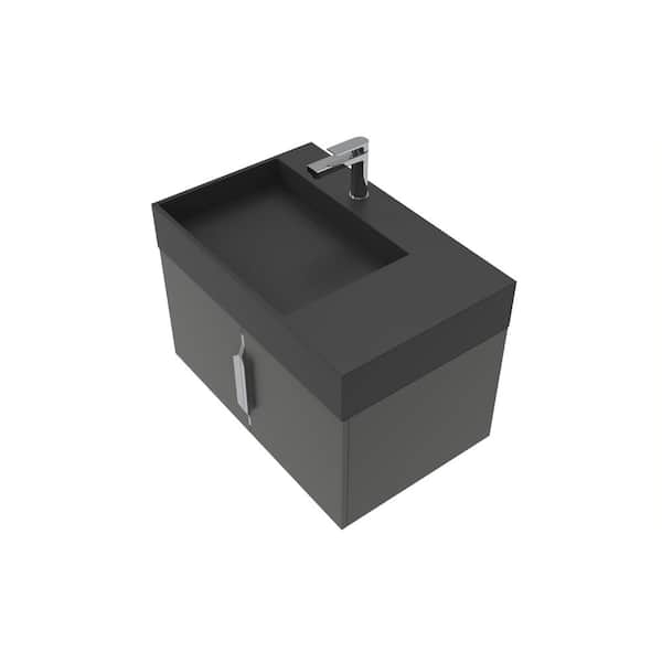 castellousa Maranon 24 in. W x 18.9 in. D x 19.25 in. H Single Sink Bath Vanity in Black with Chrome Trim Solid Surface Black Top
