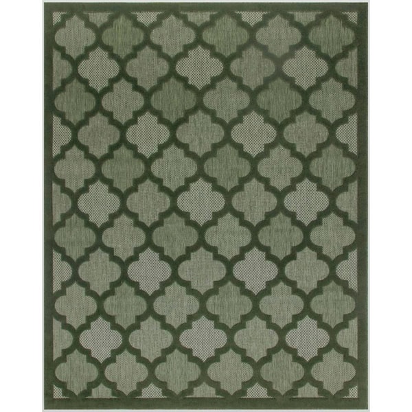 Nourison Easy Care Green 9 ft. x 12 ft. Trellis Contemporary Area Rug