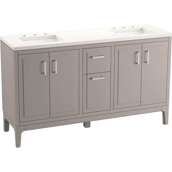 Seer 60.12in. Double Sink Freestanding Mohair Grey Bath Vanity with White Quartz Top Assembled