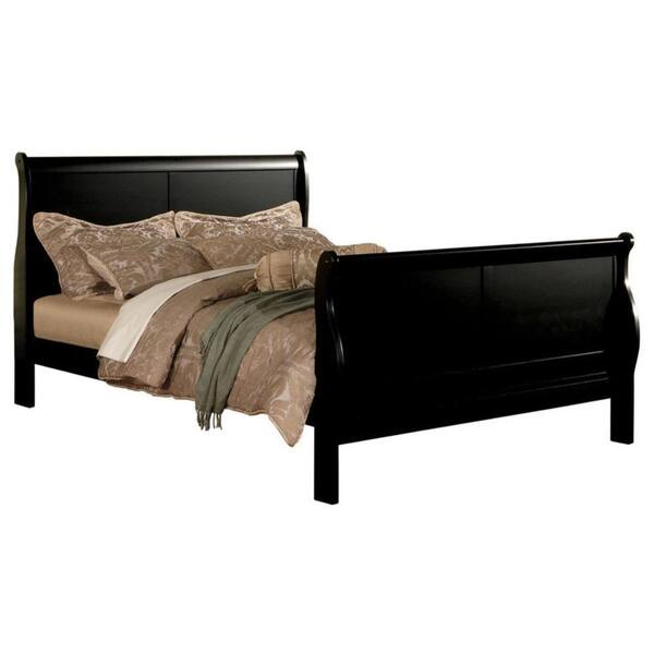 Benjara Black Wooden Frame King Platform Bed with Sleigh Headboard and Footboard