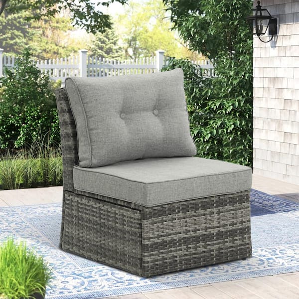 クッション Siavonce Outdoor Wicker Furniture Single Chair with Ottoman