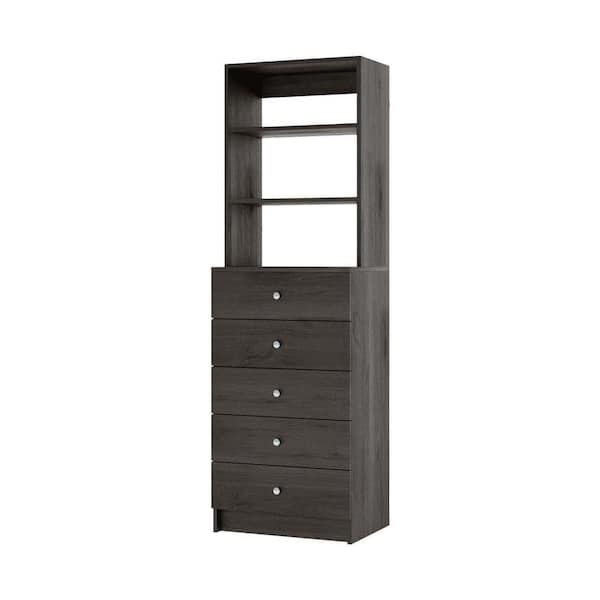 Vista 25.5 in. W Grey 5 Drawer Hutch Tower 4-Shelf Wood Closet System