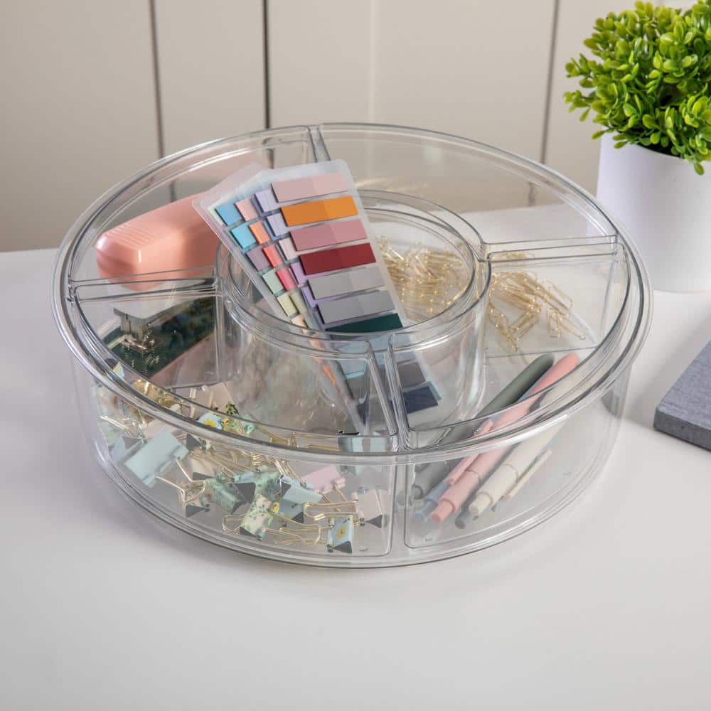 Clear Plastic 12-Inch Lazy Susan Organizer with Removable Bins