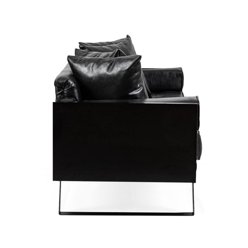 Midnight Black Faux Leather Tufted 2-Seat Loveseat