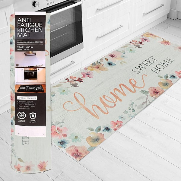 J&V TEXTILES Home Sweet Home 19.6 in. x 55 in. Anti-Fatigue Kitchen Runner Rug Mat