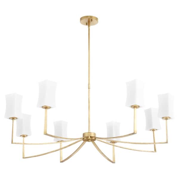 Ayala 60-Watt 8 Light Gold Leaf Chandelier Light with Satin Opal Glass Shade, No Light Bulb Included