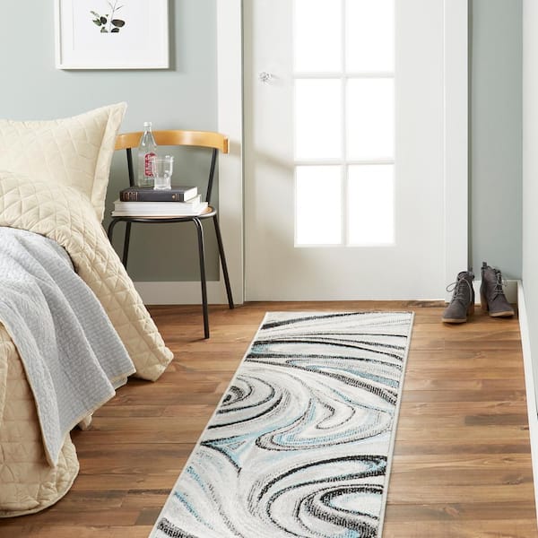 Boho Odette Grey/Blue 2 ft. x 7 ft. Abstract Runner Area Rug