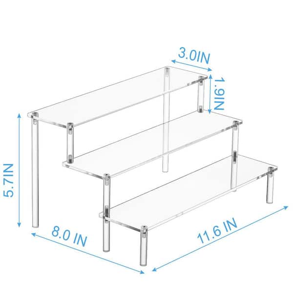 3-Tier Acrylic Shelf Riser with Large for Spice Racks, Displaying Food, Perfume, Cosmetic Items and Cupcakes, Clear
