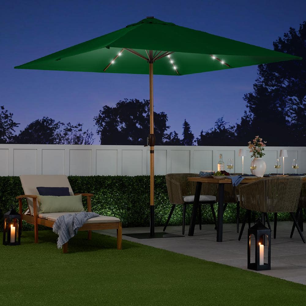 9ft Green Solar LED Lighted Market Patio Umbrella with Metal Pole