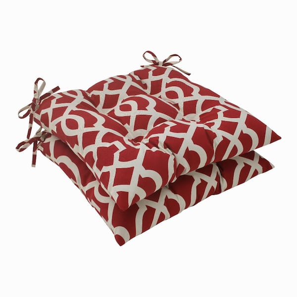 Pillow Perfect 19 in. x 18.5 in. Outdoor Dining Chair Cushion in Red/Ivory (Set of 2)