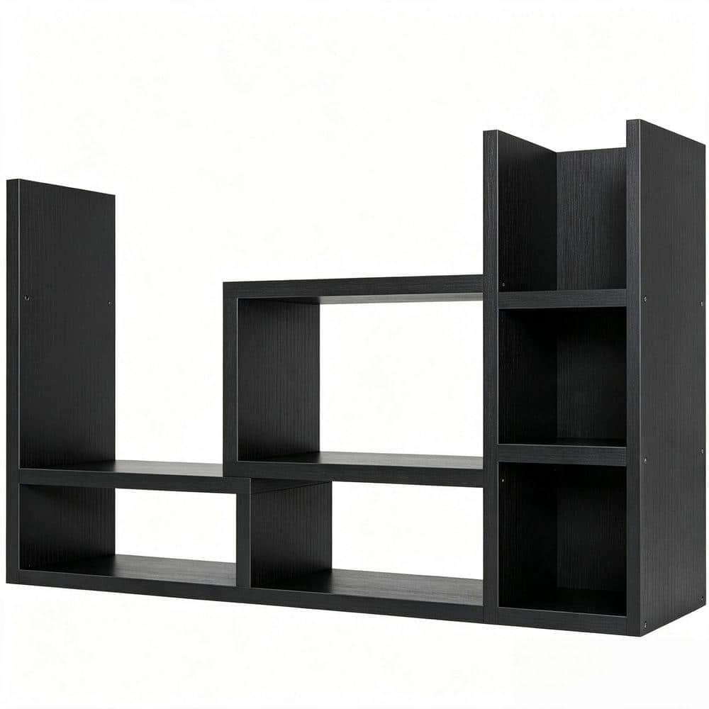 Black 16.3in. x 13.8 in. Wooden Desktop Organizer Shelf - Suitable for Desk Organization And Storing Various Accessories