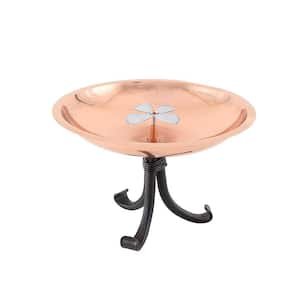 12 in. Dia Copper Plated and Colored Patina Dogwood Garden Birdbath with Tripod Stand
