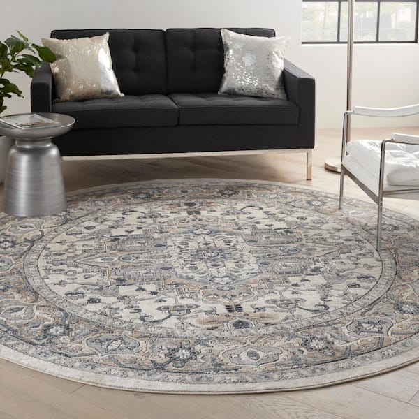 Concerto Ivory/Gray Center medallion Traditional Round Area Rug