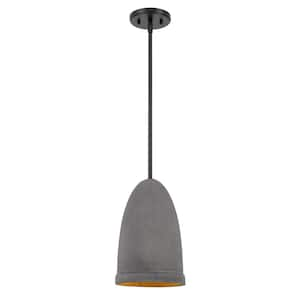 Remington 8 in. D x 12 in. H 1-Light Black Concrete Metal Grey Shade Pendant