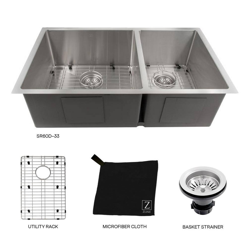 Chamonix 33" Stainless Steel Double Basin Undermount Kitchen Sink