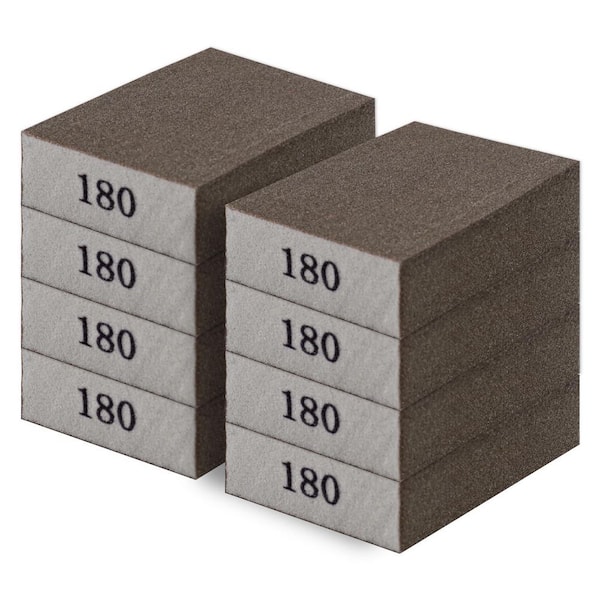 High-Density Sponge Sanding Block, 180 Grit Washable and Reusable Sandpaper Sponge for Wood Metal Drywall (8-Pack)