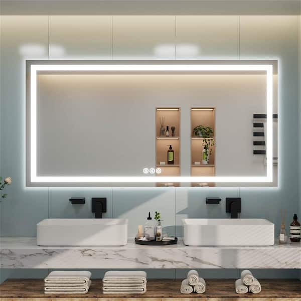 Luminous 72 in. W x 36 in. H Rectangular Frameless LED Mirror Dimmable Defogging Wall-Mounted Bathroom Vanity Mirror