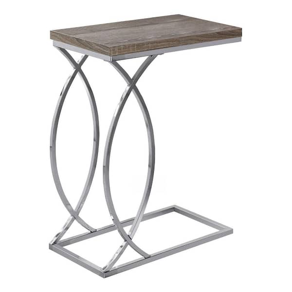 HomeRoots Jasmine 25 in. Dark Taupe MDF and Chrome Metal Accent Table