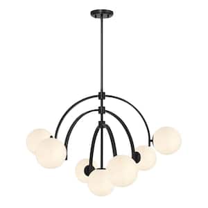 Marias 7-Light Matte Black Chandelier with Strie Glass Shades