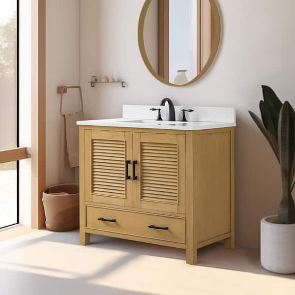 Estate 36 in Single Sink Oak Bath Vanity with White Quartz Top (Assembled)