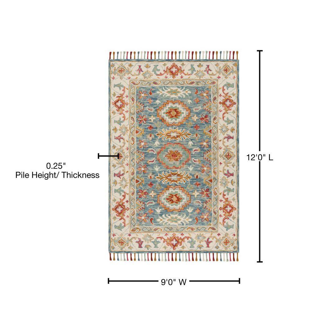 Bohemian Chic Handmade Blue Floral Wool Area Rug 9' x 12'