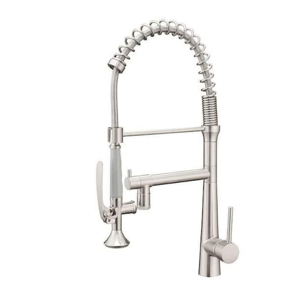 20.47 in. H Commercial LED Single Handle Pull Down Sprayer Kitchen Faucet w/360° Spout Swivel, Brushed Nickel