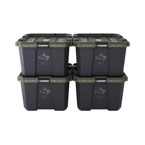 27 Gal. Pro Grip Storage Tote in Black with Army Green Lid (4-Pack)