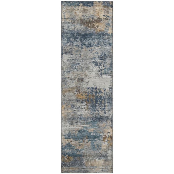 Mayfield Premium Machine Washable Abstract AMF2368 Blue 2 ft. x 7 ft. Runner Rug