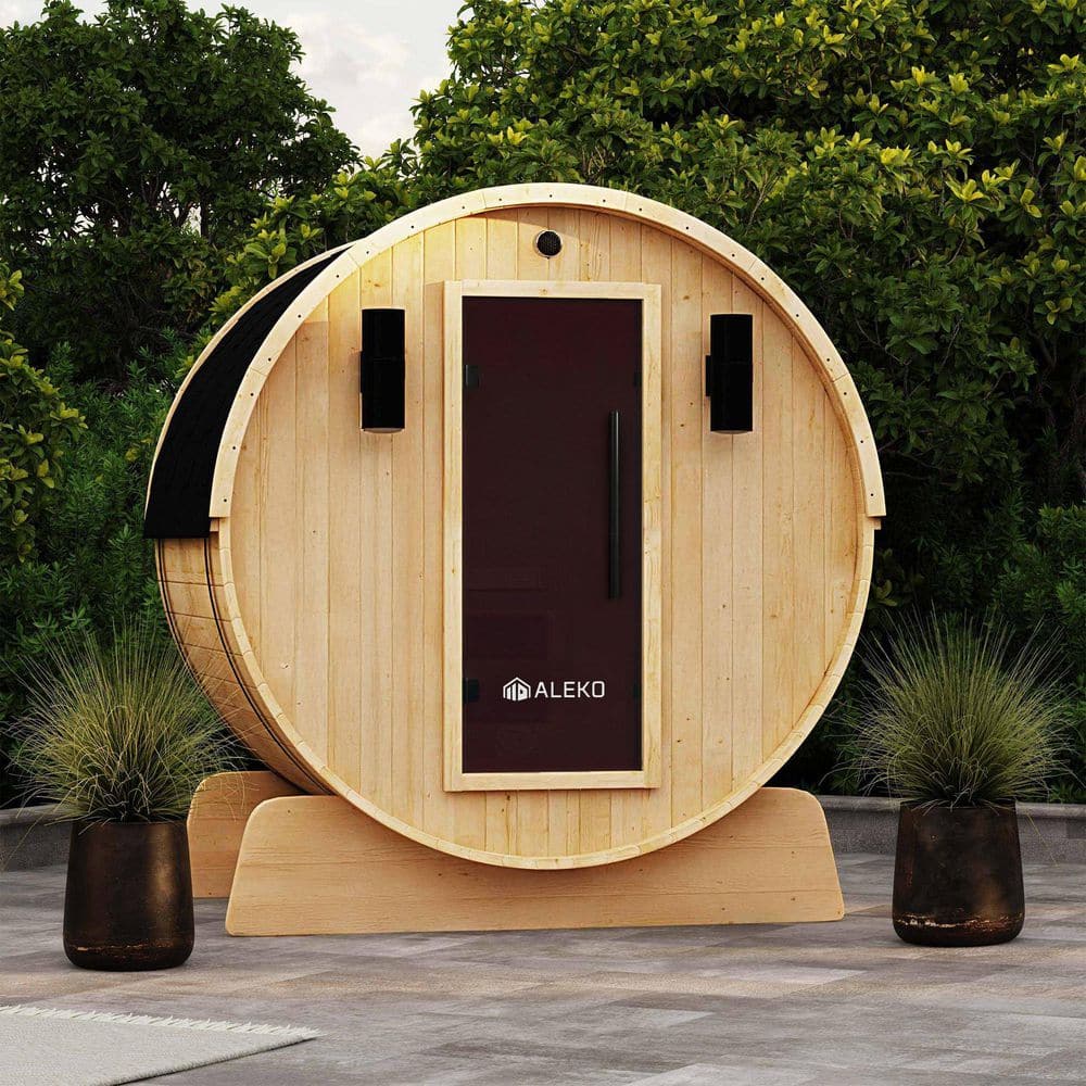 ALEKO 4-Person Outdoor and Indoor White Pine Barrel Wet/Dry Sauna