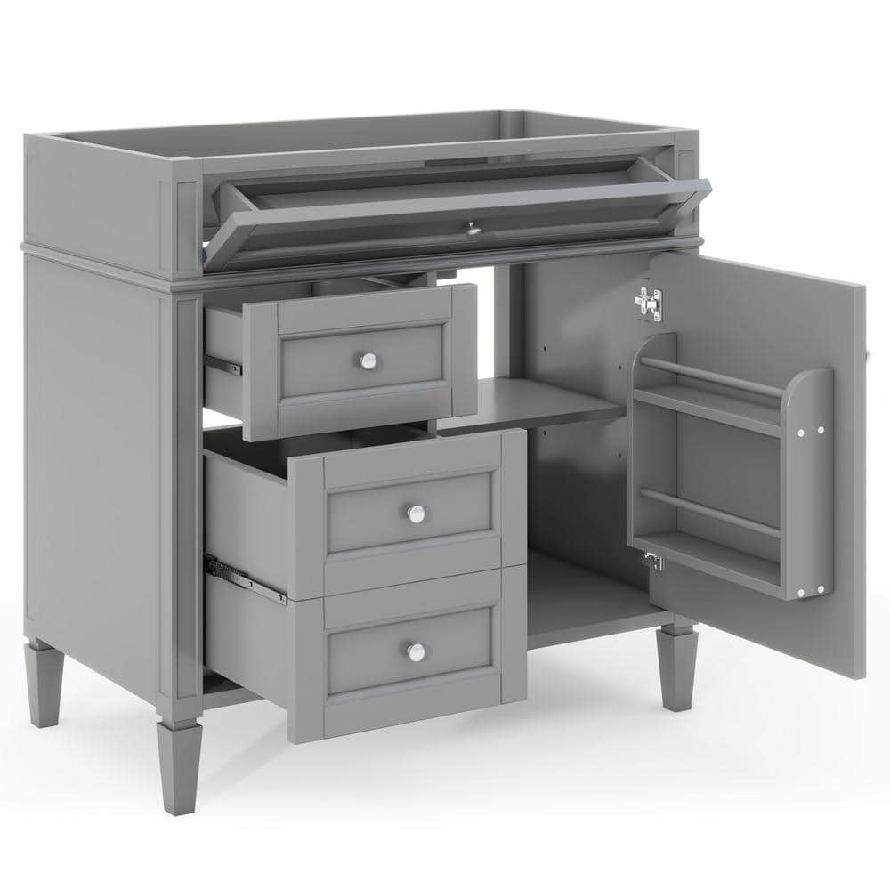 35 in. W x 17.87 in. D x 33 in. H Bathroom Gray Linen Cabinet