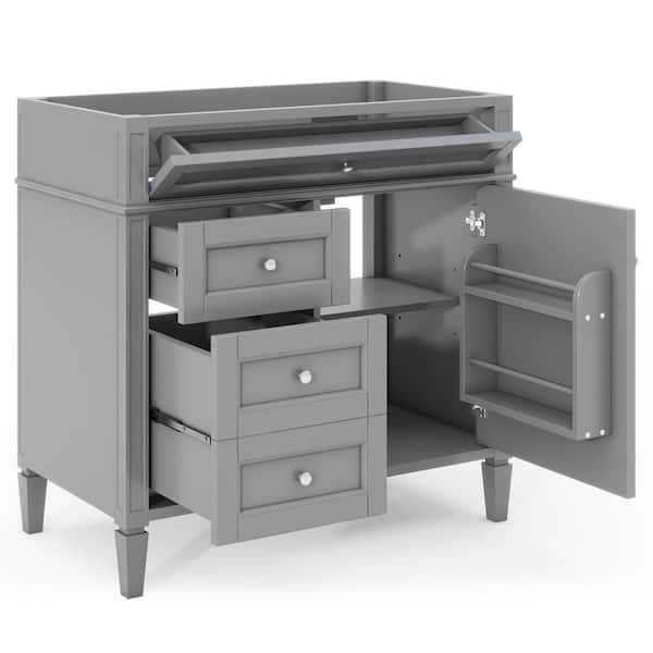 35 in. W x 17.87 in. D x 33 in. H Bathroom Gray Linen Cabinet