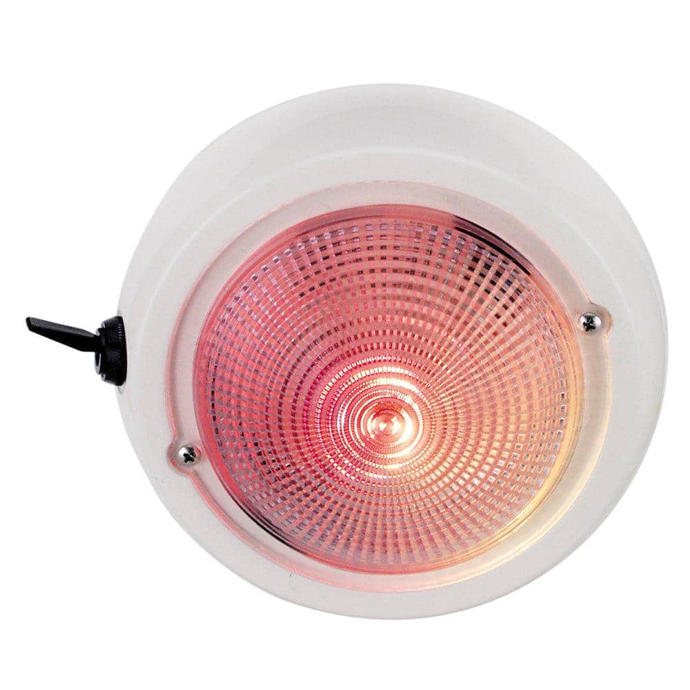 Perko 12-Volt Exterior Surface Mount Dome Light with Red and White Bulbs -  5 in. Dia. White Base 1263DP1WHT