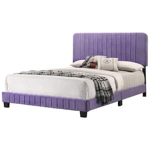 Lodi Purple Velvet Upholstered Channel Tufted Queen Panel Bed