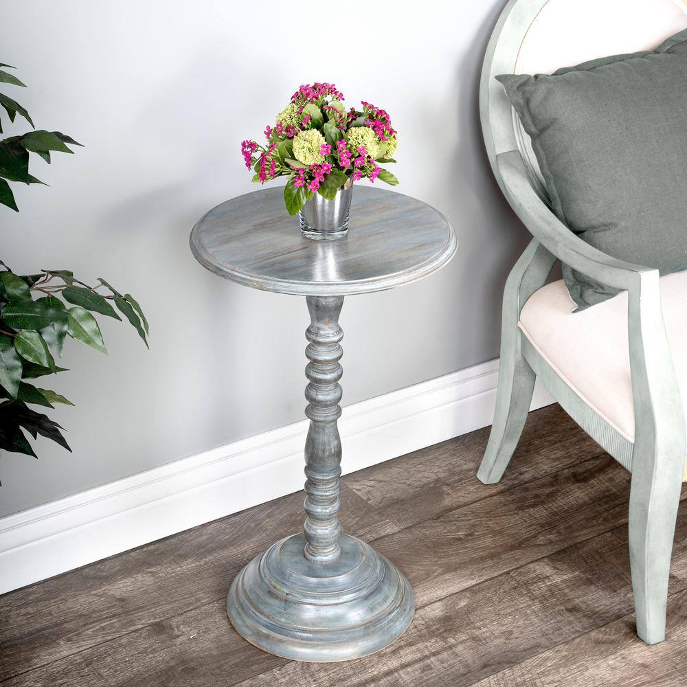 Dani Round Solid Mango Wood Pedestal Side Table - Gray