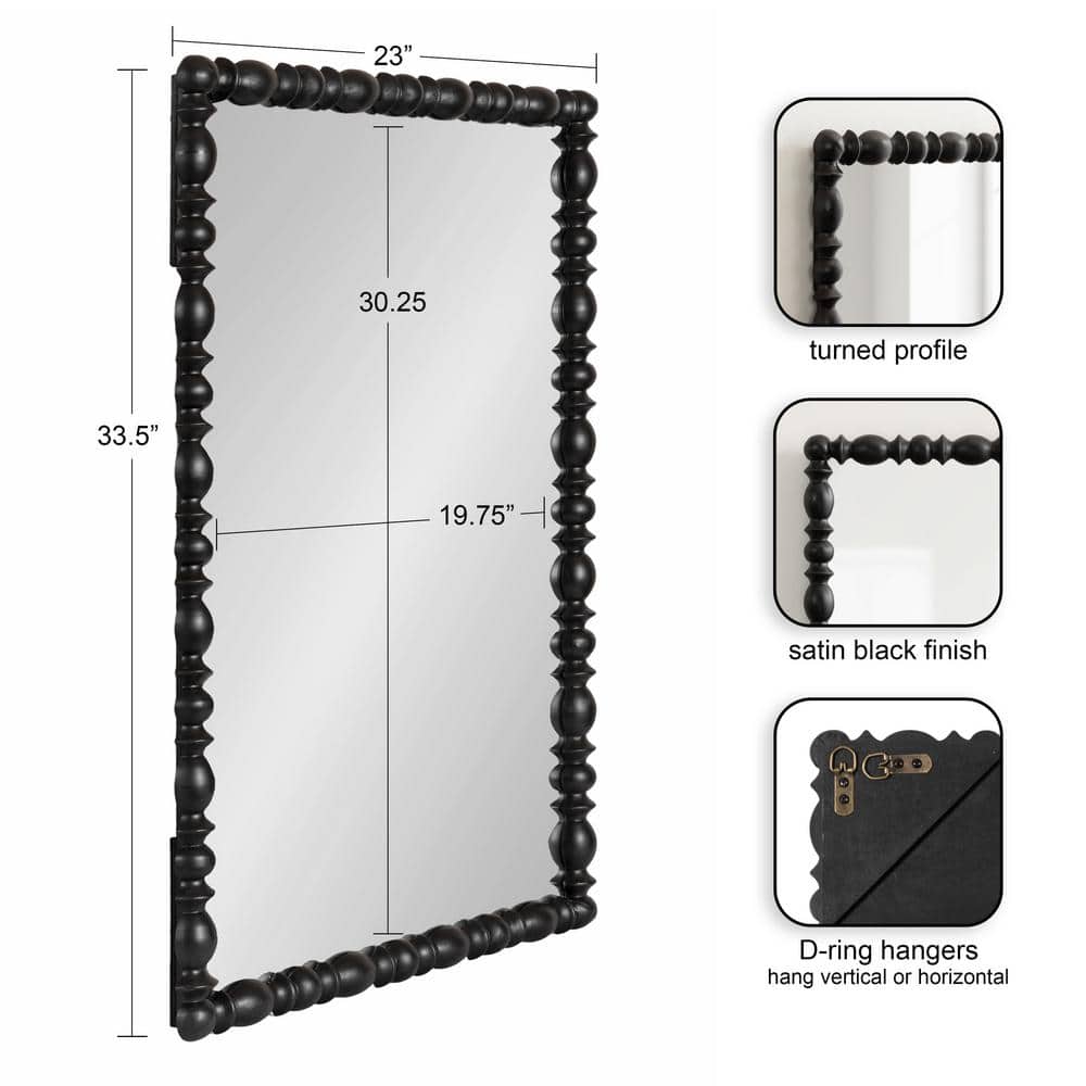 Black Turned Wood Beaded Rectangular Vanity Mirror