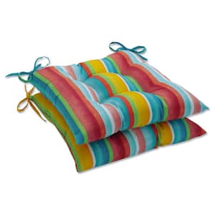 Striped 19 in. x 18.5 in. Outdoor Dining Chair Cushion in Multicolored (Set of 2)