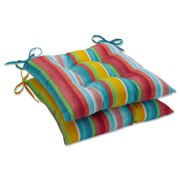 Pillow Perfect Striped 19 in. x 18.5 in. Outdoor Dining Chair Cushion in Multicolored (Set of 2)