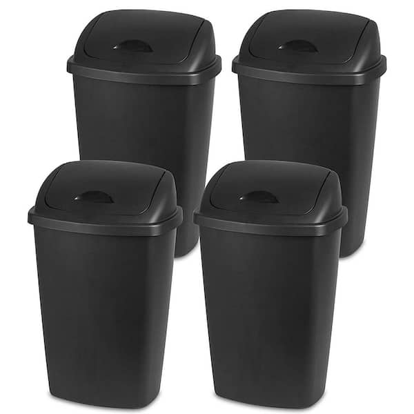 13 Gallon Trash Can, Plastic Swing Top Kitchen Trash Can, Black