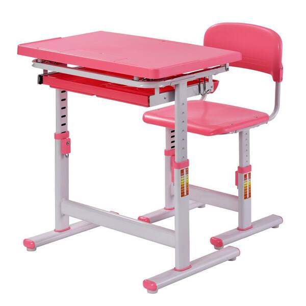 Muscle Rack 2-Piece Pink Ergonomic Adjustable Kids Standing Desk and Chair