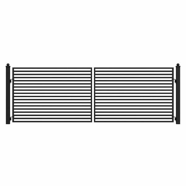 Milan Style 16 ft. x 6 ft. Black Steel Dual Swing Fence Gate