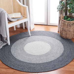 Braided Dark Gray/Ivory 9 ft. x 9 ft. Round Solid Area Rug