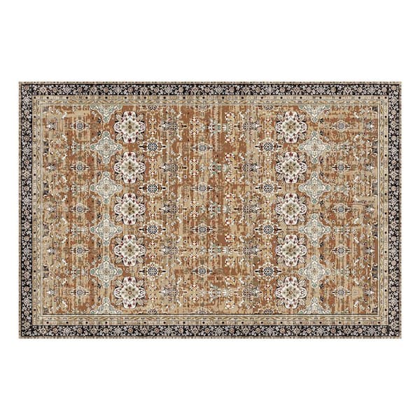 Vintage 6 x 9 ft. Area Rug, Washable, Non-Slip, Tear-Resistant, Pet and Child Friendly Brown Green