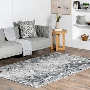 Enni Contemporary Snake Print Gray 4 ft. x 5 ft. 7 in. Area Rug