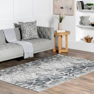 Enni Contemporary Snake Print Gray 8 ft. x 10 ft. Area Rug