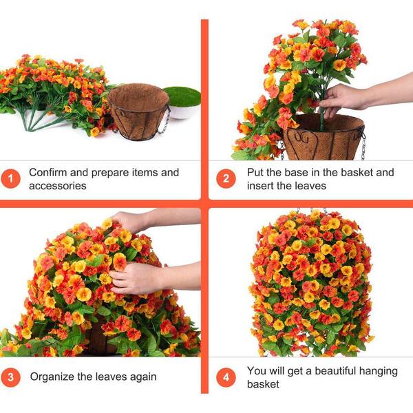 25 in. Orange Outdoor Artificial Morning Glory Flower in Basket