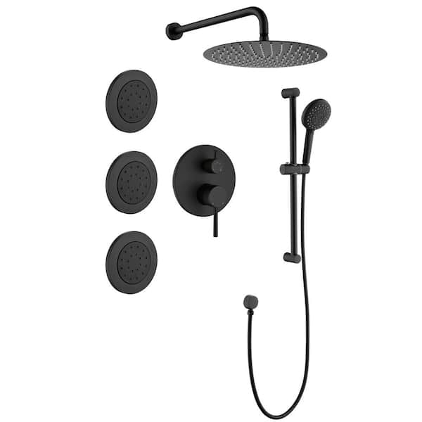 AKLFGN Single Handle 3-Spray Shower Faucet 1.8 GPM with Pressure Balance, Slide Bar, Bodysprays, Anti Scald in. Matte Black